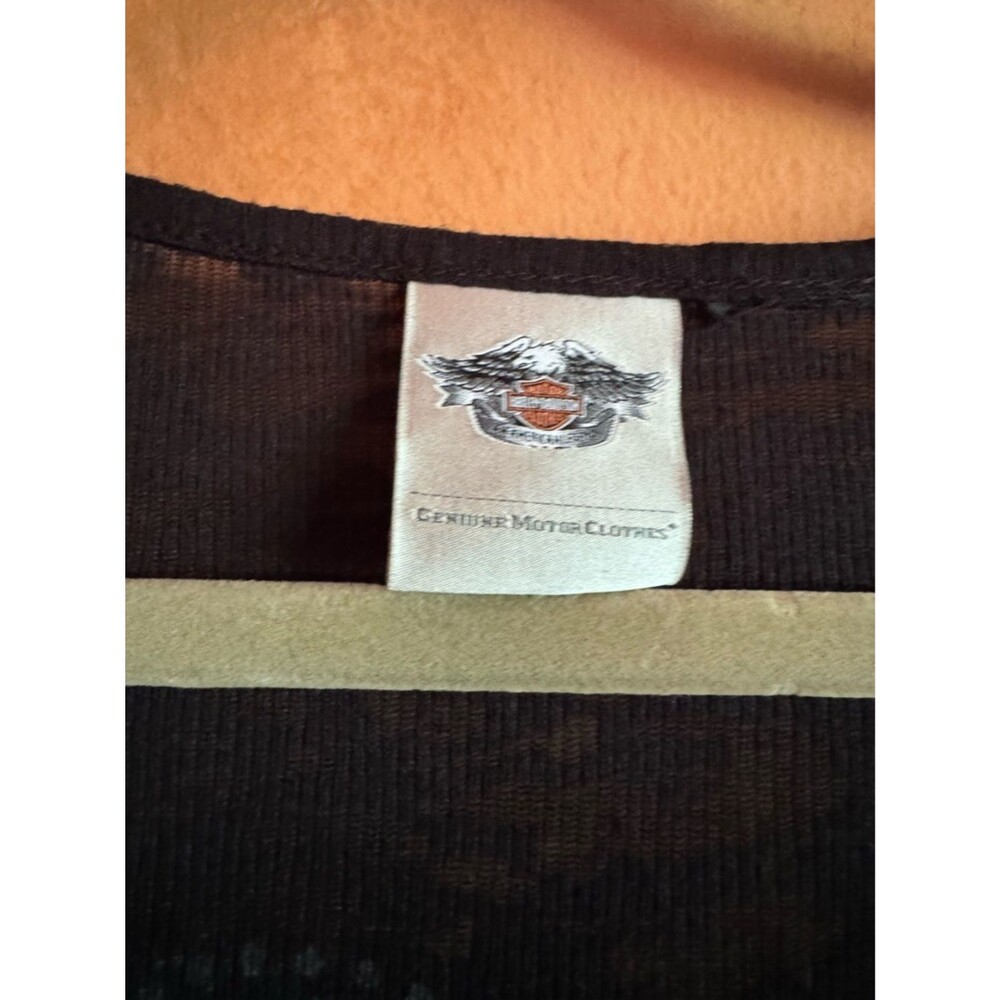 Harley Davidson Sheer Burnout Long Sleeve Wing Graphic Y2K Top Large - Picture 6 of 8